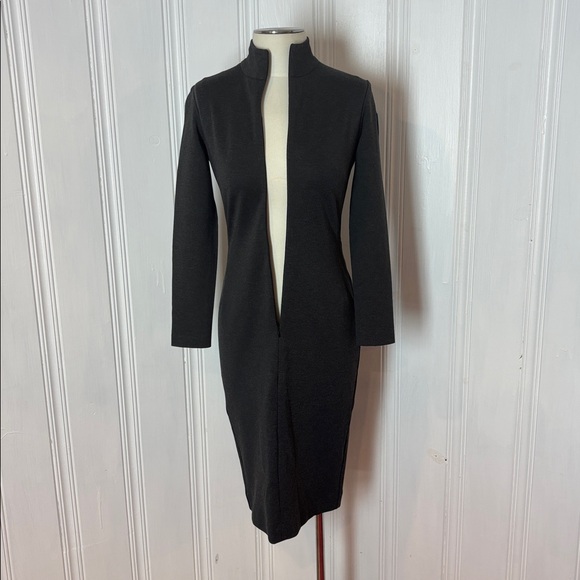 ÉDITIONS DE ROBES Charcoal Stretch Knit Dress | High Neck Zip Front | Size 2 - Picture 5 of 12